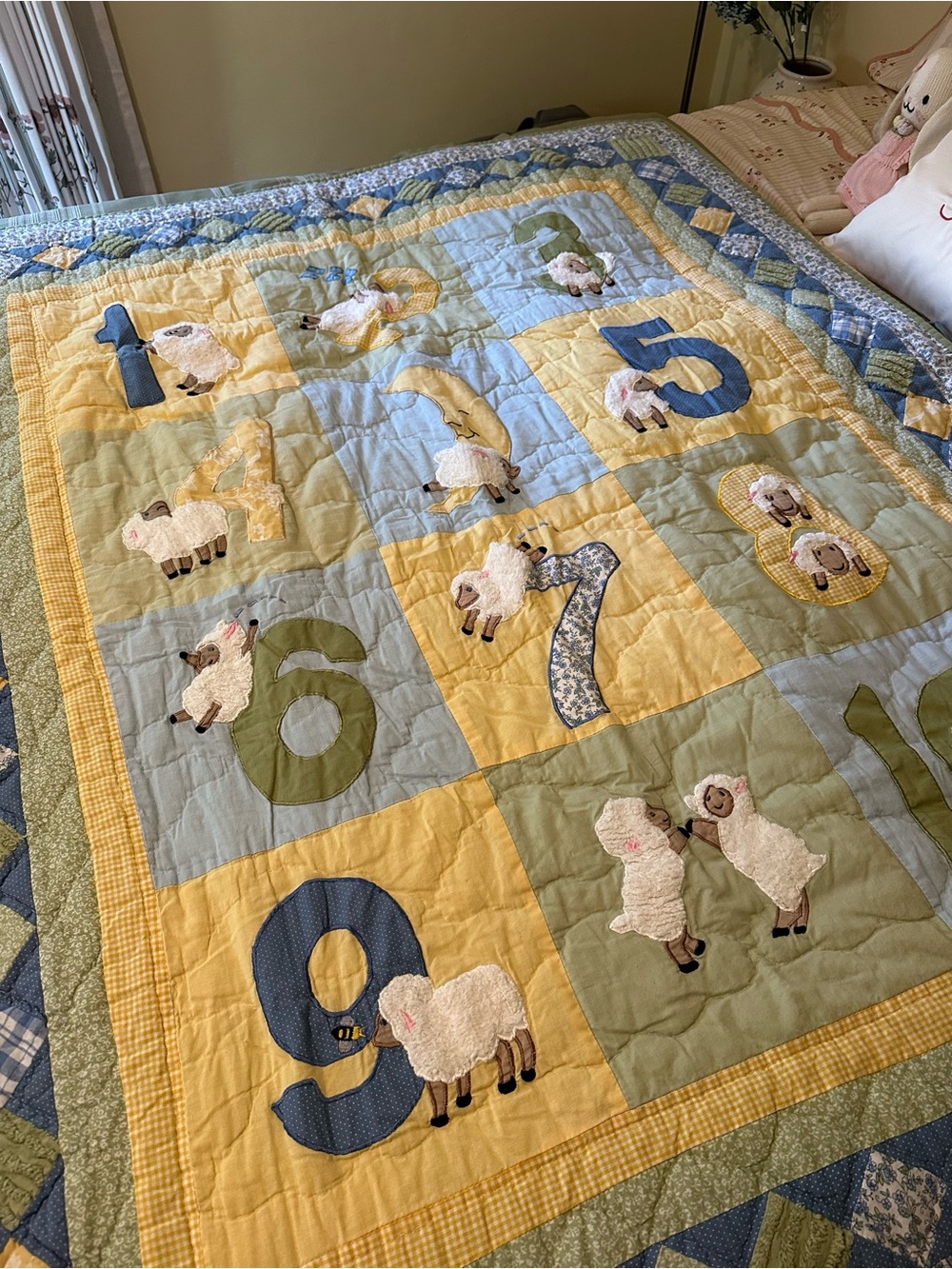 Children's Yellow and Blue Numbered Sheep Quilt